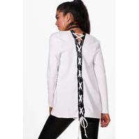 Lace Up Back Blazer - ivory