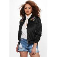 Lara Floral Applique Tassle Bomber Jacket - black