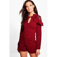 Lace Shoulder Playsuit - wine