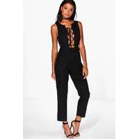 Lace Up Suedette Jumpsuit - black