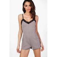 Lace Trim Skinny Playsuit - slate