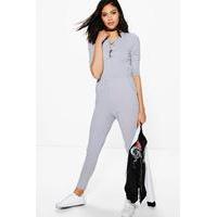 Lace Up Front Casual Jumpsuit - grey