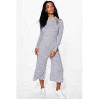 Lattice Cold Shoulder Knitted Jumpsuit - grey