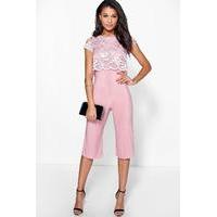 Lace Overlay Culottes Jumpsuit - peach