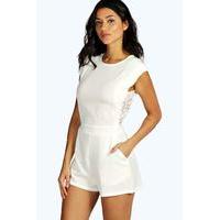Lace Back Woven Playsuit - ivory