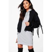 Lace Up Sleeve Sporty Bomber Jacket - black