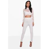 Lace Crop & Skinny Trouser Co-ord Set - ivory