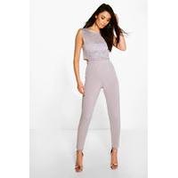 Lace Bandeau Skinny Leg Jumpsuit - grey