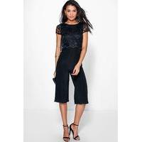 Lace Overlay Culottes Jumpsuit - black