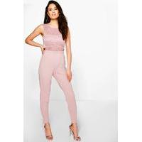 Lace Bandeau Skinny Leg Jumpsuit - mauve