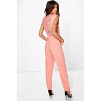 Lace Back Woven Jumpsuits - blush