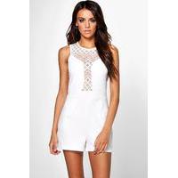 Lace Insert Playsuit - ivory