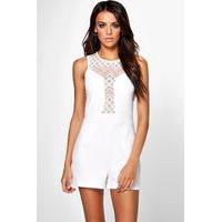 lace insert playsuit ivory