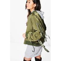 lace up sleeve sporty bomber jacket khaki