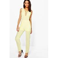 Lace Up Front Chiffon Jumpsuit - yellow