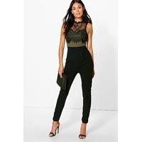 lace trim jumpsuit khaki