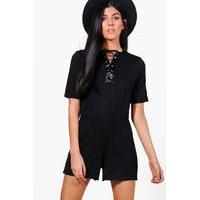 lace up casual playsuit black