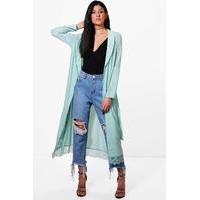 Lace Trim Belted Shawl Collar Duster - mint