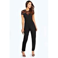 lace neck detail jumpsuit black