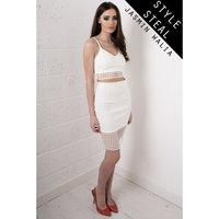 Laser Cut High Waisted Skirt in White