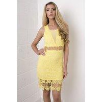 Lace Crochet Cut Out Dress in Yellow