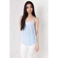 lace v neck strappy cami top in blue