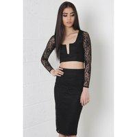 Lace V-Neck Co-Ord Set in Black