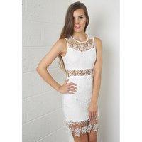 Lace Cut Out Sheer Dress in White