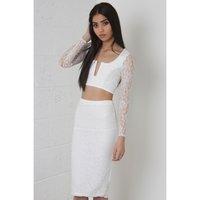 Lace V-Neck Co-Ord Set in White