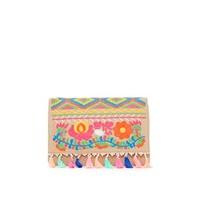 lauren beige embroidered clutch bag