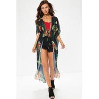 Laura Black Flower Print Kimono