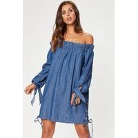 layla denim bardot eyelet dress