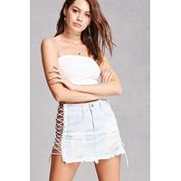 Lace-Up Denim Mini Skirt