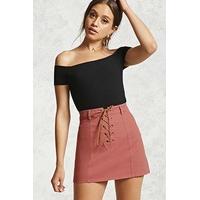 Lace-Up Denim Mini Skirt