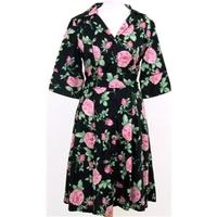 Laura Ashley, size 14 black, pink & green floral print dress