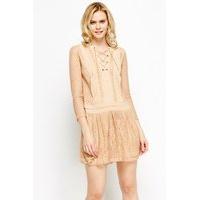 lace overlay mini chained skater dress