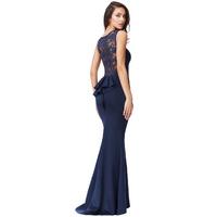 Lace Back Maxi Dress with Frill Detail - Navy