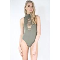 Laura Polo Neck Front Laser Cut Out Bodysuit