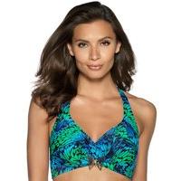 Ladies butterfly pattern embellished padded halterneck summer bikini top - Blue