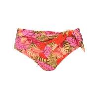 Ladies vibrant animal floral print bow detail roll over waistband bikini bottom pants - Pink