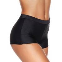 Ladies classic black elasticated high waist figure flattering slimming control bikini swim shorts - Black