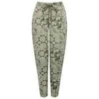 Ladies petite full length tie front patchwork print light jersey summer trousers - Khaki