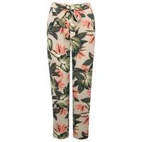 ladies petite tropical floral palm leaf print crepe pull on trousers s ...