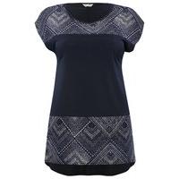 Ladies Plus size short sleeve aztec pattern burnout casual jersey t-shirt top - Navy