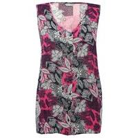 ladies plus sleeveless pull on button front floral tile printed jersey ...