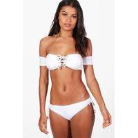 Lace Up Bardot Bikini - white