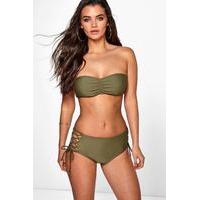 Lace Up Side Brief Bandeau Bikini - khaki