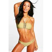 ladder strappy bandeau bikini khaki