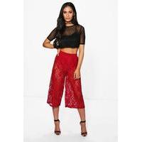 Lace Wide Leg Culottes - berry