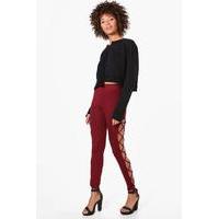 lace up side jersey leggings burgundy